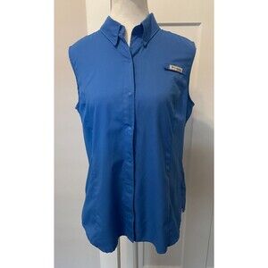 COLUMBIA Womens SHIRT Sleeveless BLUE Snap Front Vented Fishing Size M